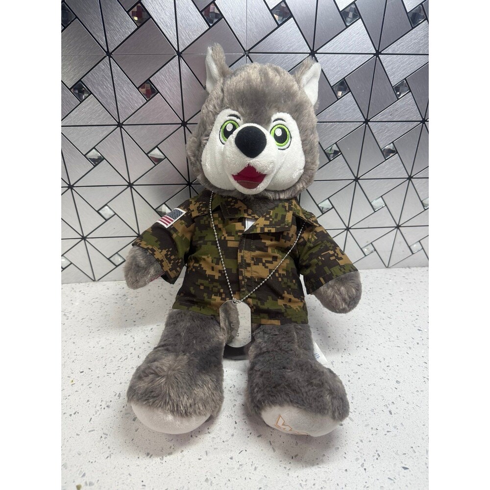 Build A Bear [BAB] Great Wolf Lodge 17in Wiley the Wolf Plush in Military Attire